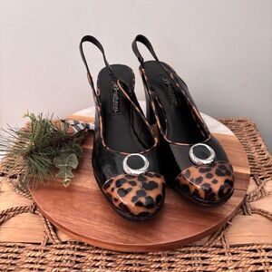 Brighton Babs Made In Italy Womens Heels Pumps Leather Animal Print Shoes Size 7
